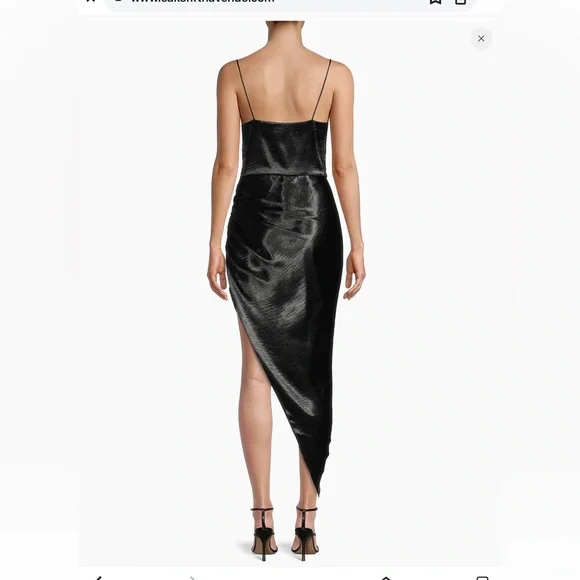 Aiifos Martha Satin Asymmetrical Midi Dress M black metallic - Picture 2 of 11